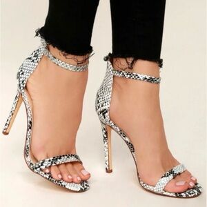 Lulu's Elsi Black & White Snake-Print Ankle Strap Heels